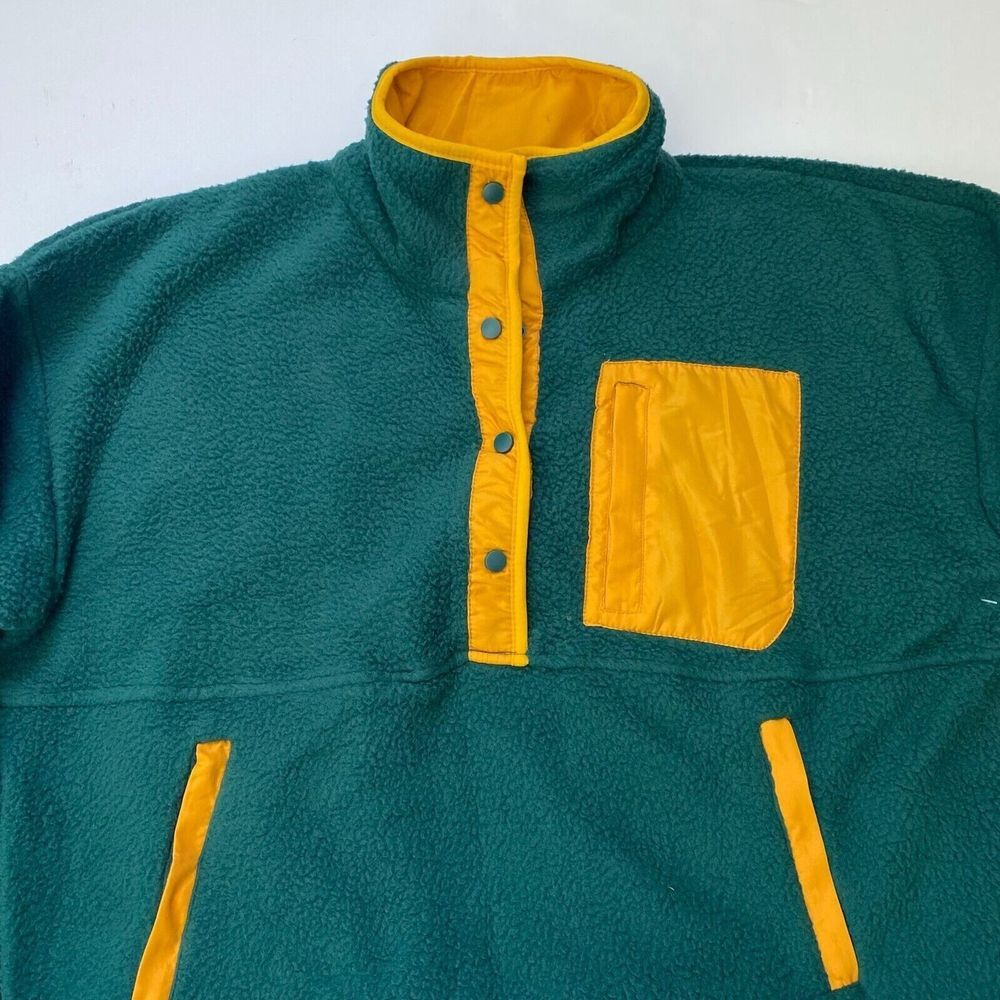 Wilo The Label Cozy Fleece Pullover, Boxy Fit, Quarter button front Green New - Picture 11 of 16